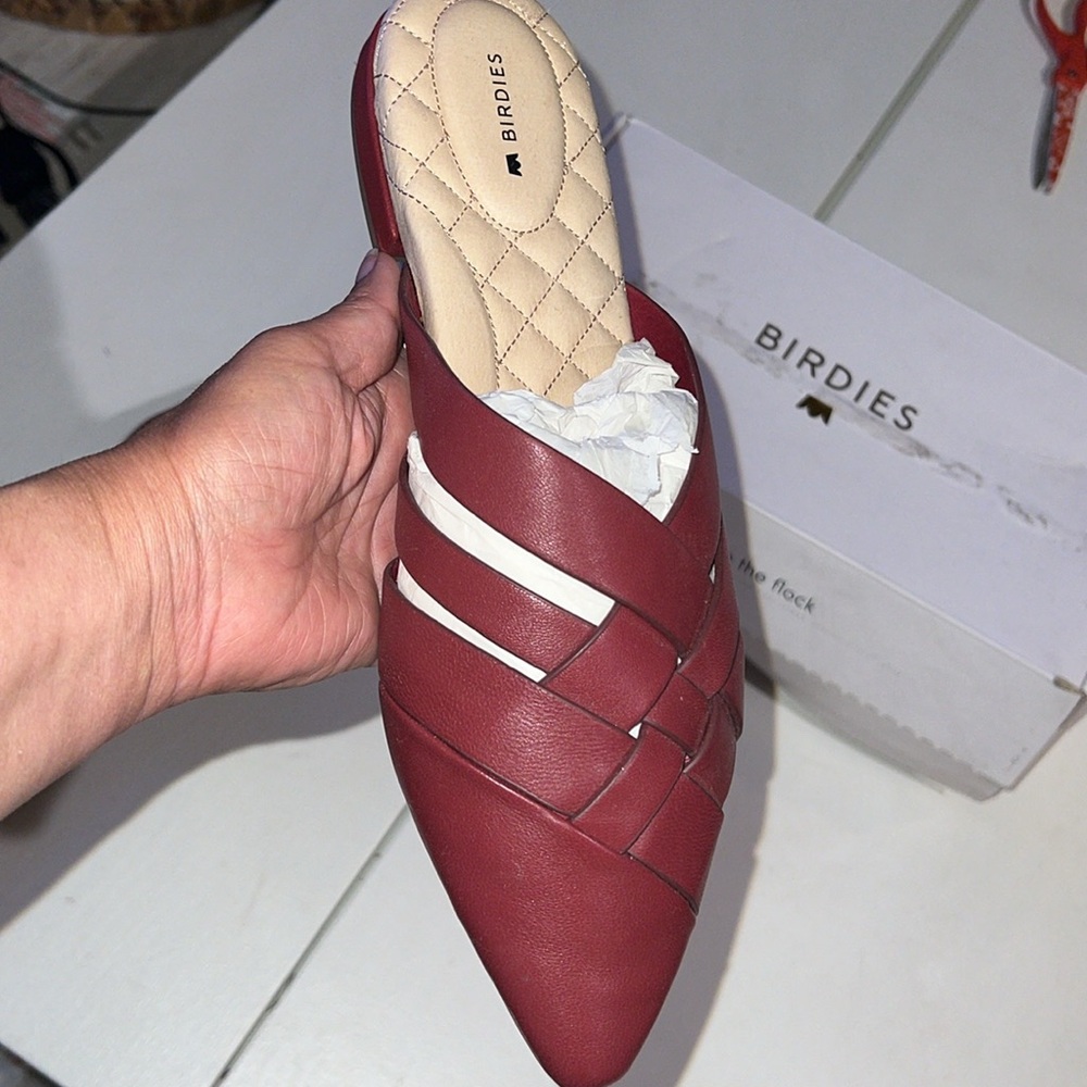 Birdies The Dove Burgundy Crossed leather Slip-On Flats 9.5 - Picture 8 of 13